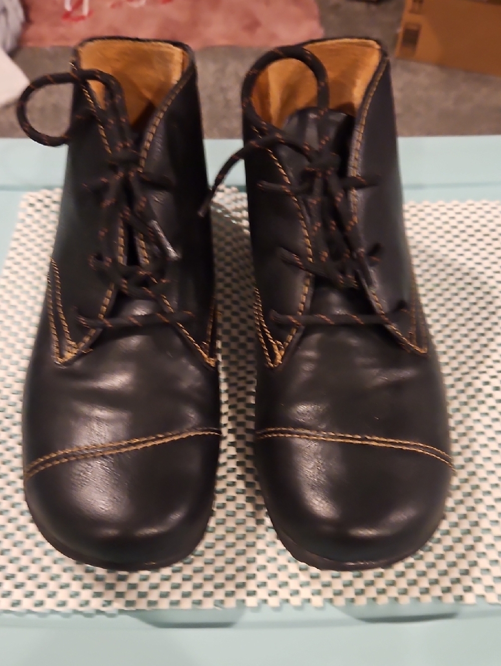 boc Black Leather Lace-Up Ankle Booties with Contrast Stitching